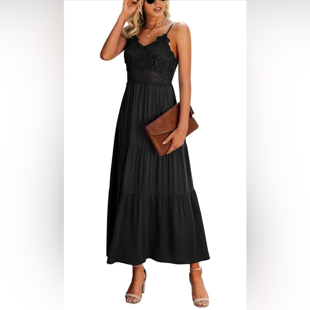 Dokuritu Women's Beach Crochet Lace Maxi Dress  Vacation Spaghetti Strap Long 👗